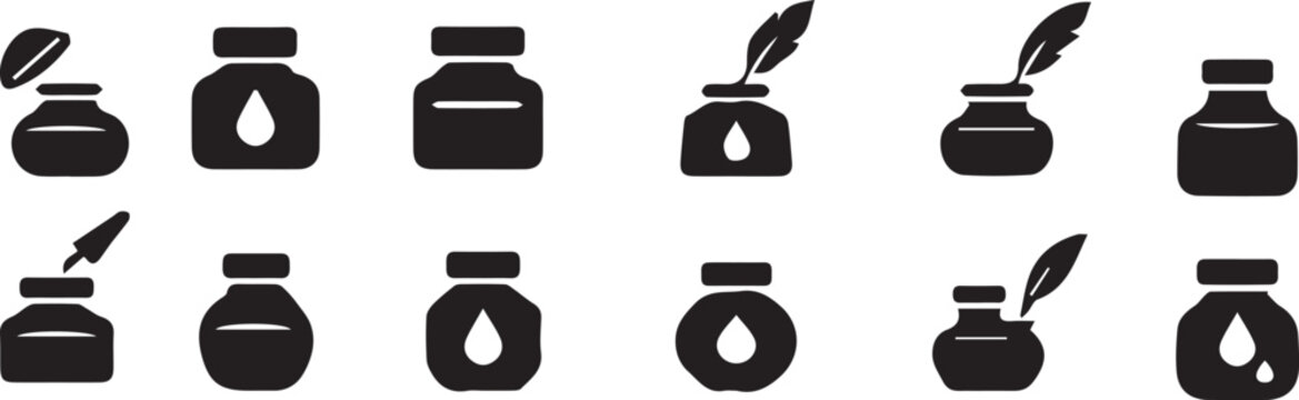 Black inkwell icons with and without quill