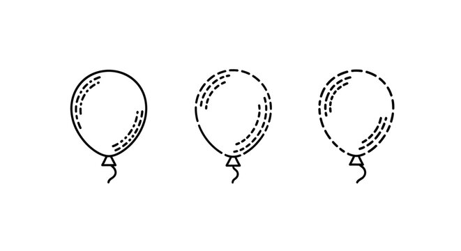 Three hand drawn balloons with string in monochrome line art.