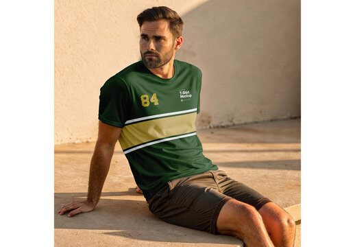 Men_s T-Shirt Mockup Realistic Template for Promotional and Retail Use