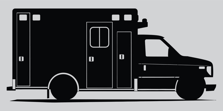 Ambulance silhouette in simple black against a neutral background for medical emergency concepts