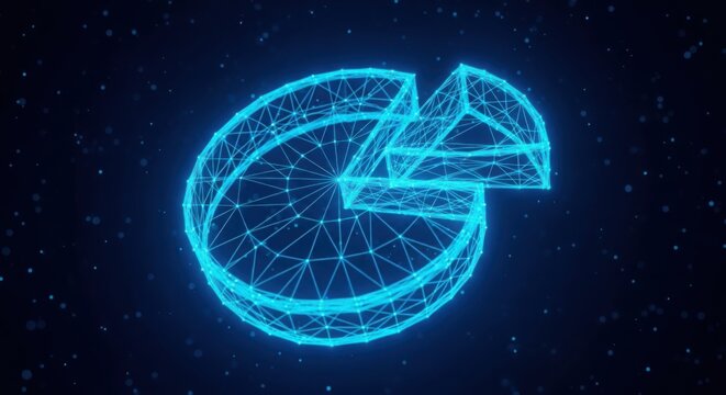A blue pie chart in a circle on a black background illustration
