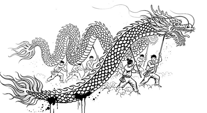 Chinese Dragon Dance Performance Illustration
