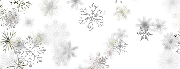 Fototapeta premium Beautiful winter snowflakes gently falling and floating against white