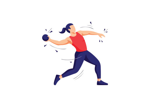 Woman in dynamic athletic pose throwing a medicine ball with motion lines