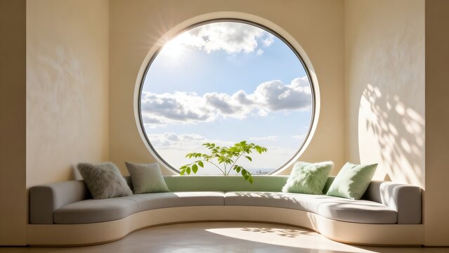 Modern living room with circular window