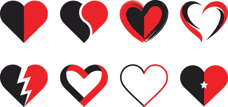 Abstract Heart Icon Collection with Love Symbols, Broken Hearts, Brush Stroke Romance, and Modern Valentine Vector Elements Set
