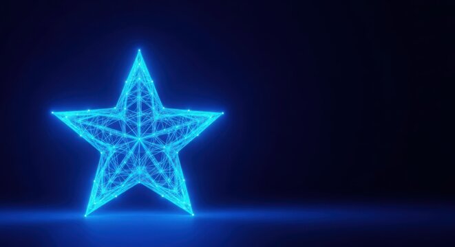 A blue star made of lines and dots on a dark background illustration