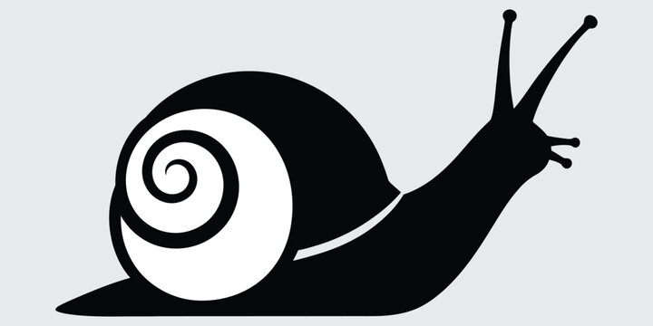 Snail silhouette moving slowly across a light gray background with a white spiral shell concept for patience and growth vector art