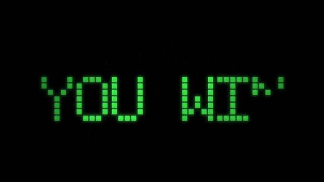 You Win Green Pixelated Glitch Text 4k Video Animation. Pixel Message Design. Glitch Effect 4k Stock Video