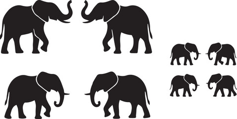  Elephant silhouette collection with walking elephants and wildlife animal vector illustration set for safari design © MdHaberar