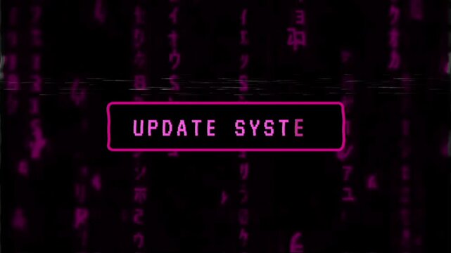 Update System Cyber Interface with Pink Matrix Code Background and Glitch Animation
