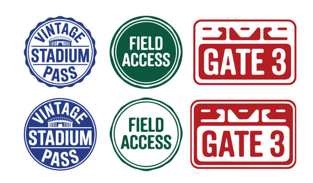 Vector design set of retro stadium pass and gate admission labels