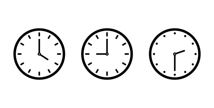 Linear clock icon set on white background