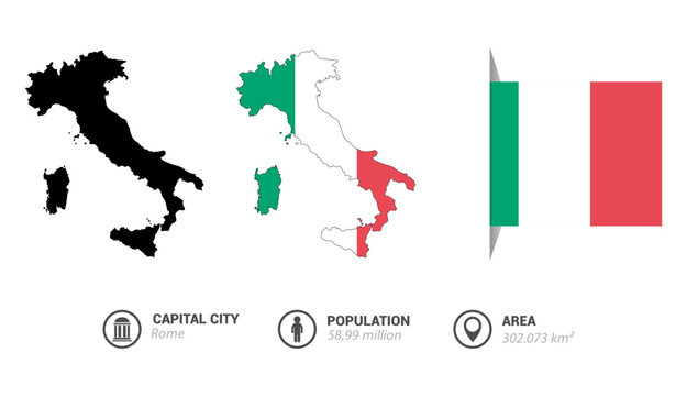 Vector illustration of the map and flag of the country of Italy