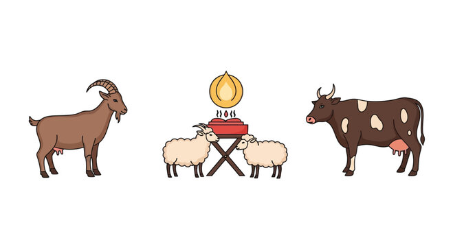 Sacred Animal Offering Scene With Goat Cow And Sheep For Religious Symbolism Concepts