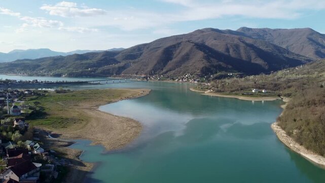 Jablanica Lake in Bosnia and Herzegovina aerial drone view. Jablanicko lake, view from above. 