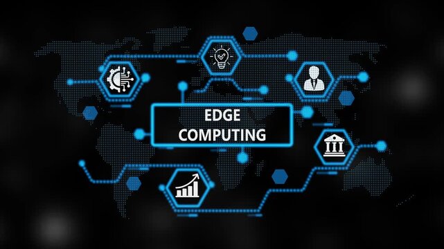 Edge Computing Return on investment financial growth concept. Business, Technology, Internet and network concept. ,Abstract technology symbols on world background. 4k video