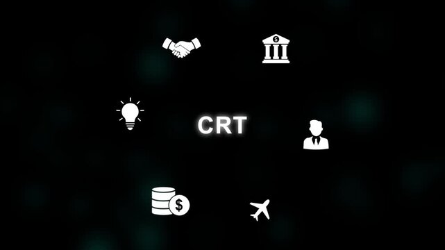 CRT concept with business icons and with gears infographic on dark blue background cathode ray tube