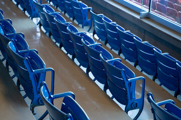 Fototapeta premium Interior view of Woodbine Racetrack grandstand overlooking horse racing track.
