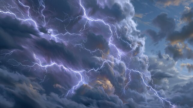dramatic lightning storm illuminating dark sky with powerful weather energy