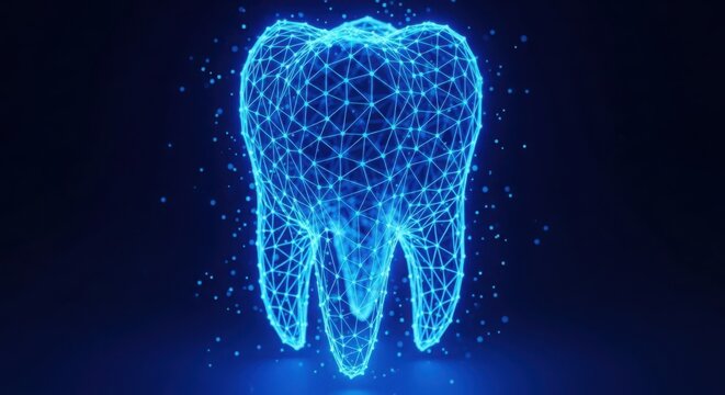 A blue tooth on a dark background illustration