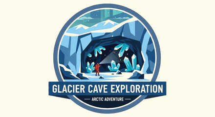 Glacier cave exploration illustration arctic adventure design © Java studio