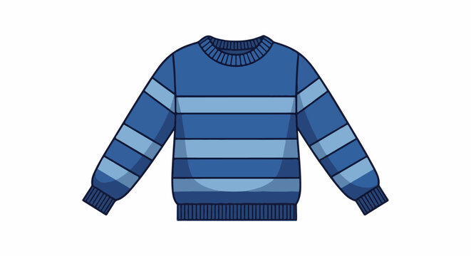 A simple blue striped crewneck sweater with ribbed cuffs and hem