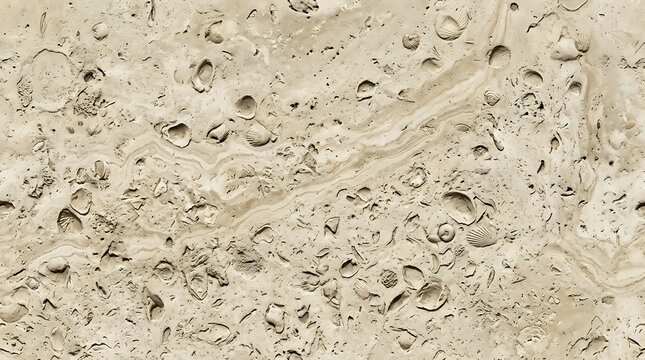 Fossiliferous limestone surface with embedded seashells and ancient marine life fragments.