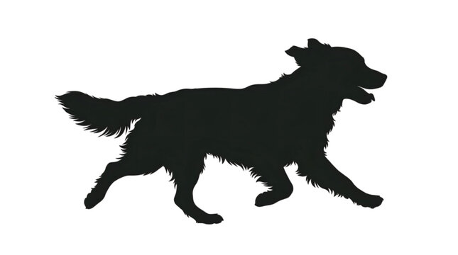 Silhouette of a playful dog running with its tongue out, showcasing a happy and active canine companion