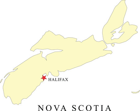 Isolated Map of Nova Scotia Province with Capital City Halifax