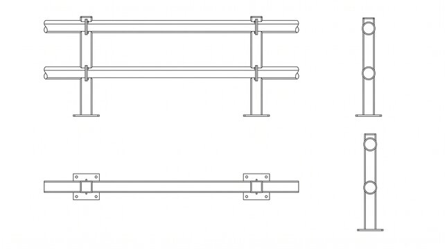 Warehouse Safety Barrier CAD Drawing with Four Views