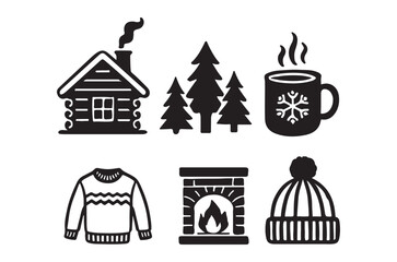 Fototapeta premium winter icons set black silhouettes on white background
