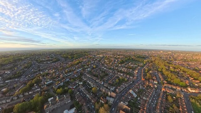 Ipswich Downtown Aerial 4K Video: Panoramic Town Centre and Skyline at Sunset
