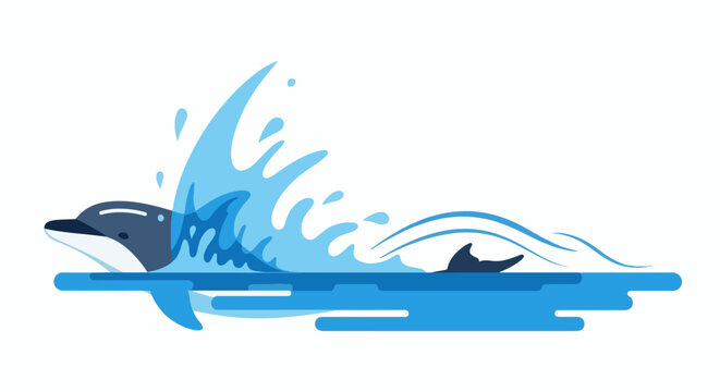 A playful dolphin breaches through a vibrant blue wave