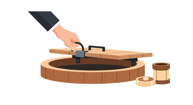 Applying waterproof sealant to wooden barrel lid carefully.