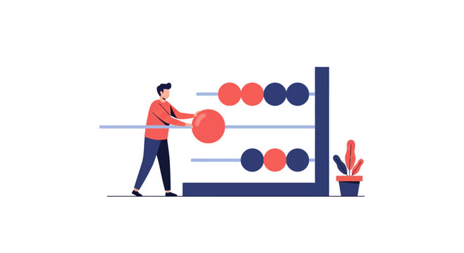 Person balancing colorful abacus beads illustration concept.