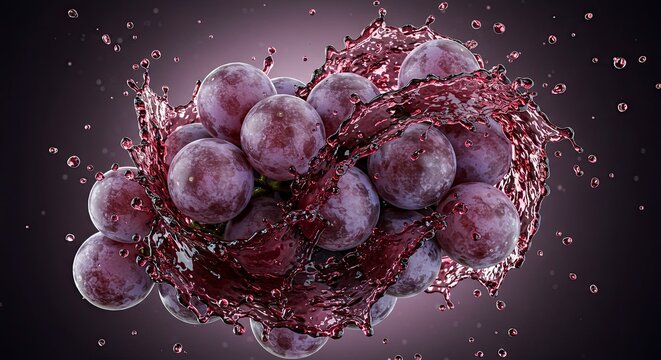 Uvas frescas com suco escorrendo, isoladas em um fundo escuro.