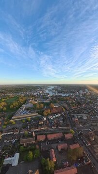 Ipswich Downtown Aerial 4K Video: Panoramic Town Centre and Skyline at Sunset