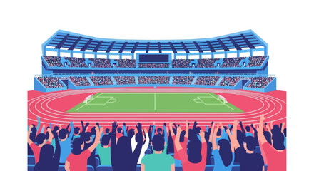 Excited Crowd Cheering at Sports Stadium with Soccer Field and Track © an