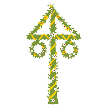 Traditional Swedish Midsummer Maypole Vector Illustration Isolated on White Background