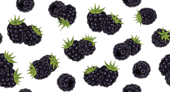 A seamless pattern of fresh, ripe, dark blackberries perfect for summer food photography or baking decoration and organic harvest themes.