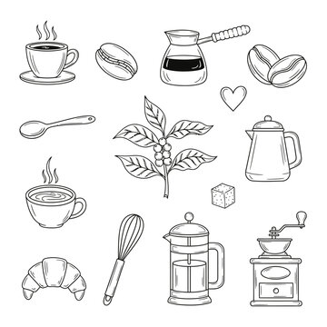 Coffee beans and coffee maker equipment.