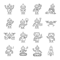 Obraz premium Collection of cartoon robot characters.