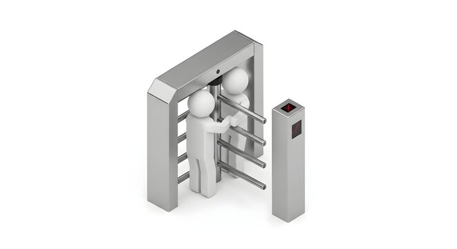 Figure passing through a security turnstile gate