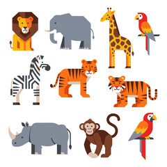 Naklejka premium Colorful cartoon wild animals collection.