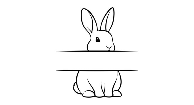 Line art of a white rabbit with a long horizontal box across its body for adding custom text or names for branding purposes.