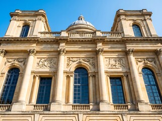 Obraz premium Grand European heritage building facade with ornate stone details