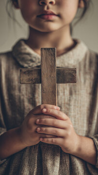 Christian child praying at sunrise, expressing hope and faith through worship, peaceful prayer moment with soft light.