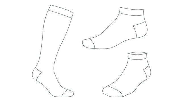 Various styles of blank socks designed as a simple vector illustration for fashion apparel product templates