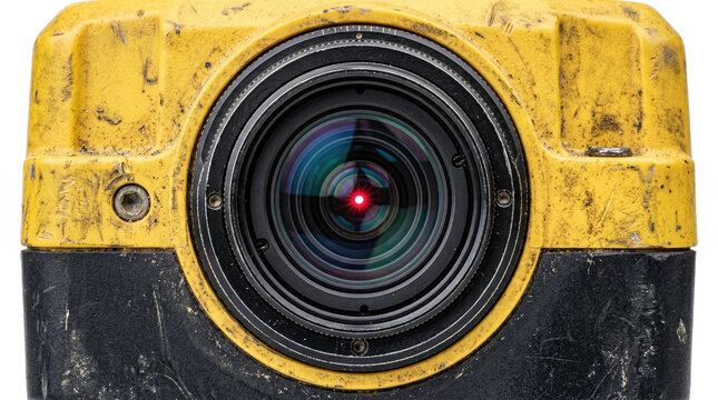 Closeup of Heavy Duty Industrial Machine Vision Camera with Laser Sensor for Robotics Automation